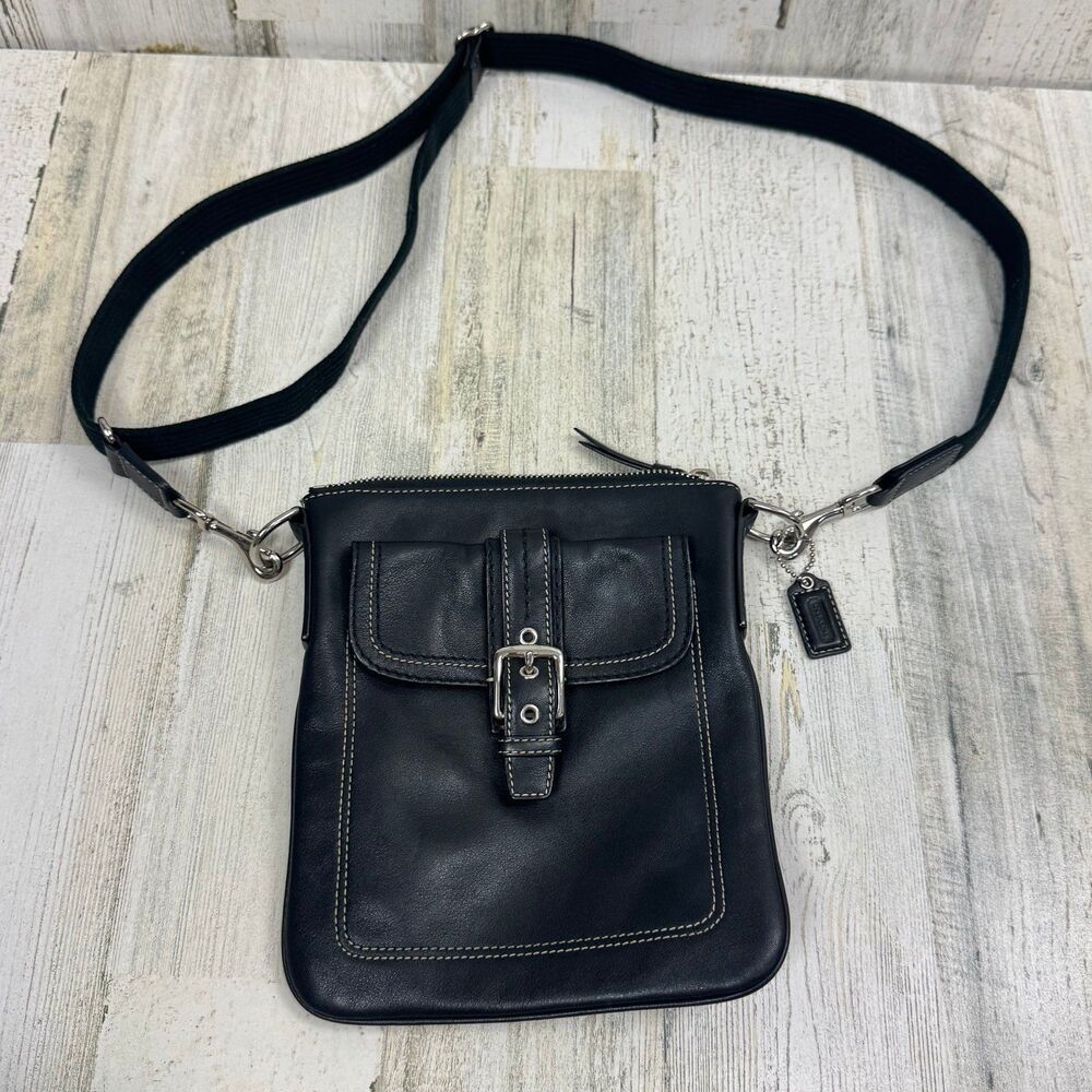 Coach Hamilton Luxury Designer Leather Swing Pack Black w/Silver Runway Vintage